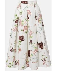 Erdem - Floral Pleated Cotton Poplin Midi Skirt - Lyst