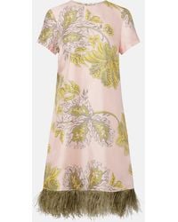 La DoubleJ - Swing Feather-Trimmed Floral Silk Twill Minidress - Lyst