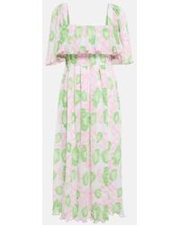 Ganni - Floral Pleated Georgette Midi Dress - Lyst
