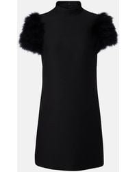 Valentino - Vestido Corto Crepe Couture Con Plumas - Lyst