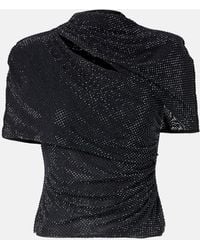 Self-Portrait - Draped Embellished Mesh Top - Lyst