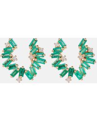 Suzanne Kalan - Izzy Sideway Spiral 18kt Gold Earrings With Emeralds And Diamonds - Lyst