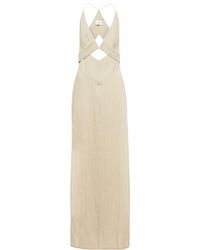 Galvan London Isola Linen-blend Halterneck Maxi Dress - Natural