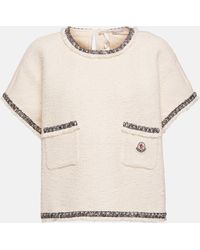 Moncler - Embroidered Knitted Cotton-blend Top - Lyst