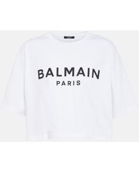 Balmain Cropped-T-Shirt mit Logo - Weiß