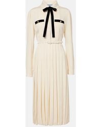 Prada - Tie-Neck Pleated Belted Shirt Dress - Lyst