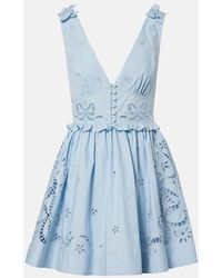 Self-Portrait - Vestido Corto En Mezcla De Algodon Con Bordado Ingles - Lyst