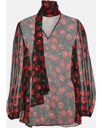 Dolce & Gabbana - Cherry Tie-neck Silk Chiffon Blouse - Lyst