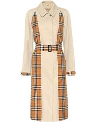 Burberry Guisley Check Print Panelled Cotton Trench Coat - Natural