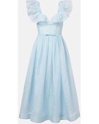 Zimmermann - Dawning Linen And Silk Midi Dress - Lyst