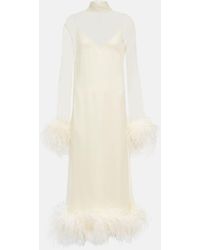 ‎Taller Marmo - Gina Venti Feather-trimmed Silk Midi Dress - Lyst