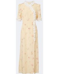 Alessandra Rich - Floral Ruffled Silk Midi Dress - Lyst