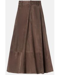 Brunello Cucinelli - Suede Midi Skirt - Lyst
