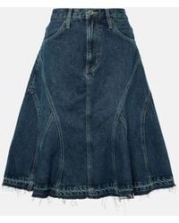 RE/DONE - Pleated Denim Midi Skirt - Lyst