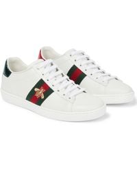 Gucci New Ace Bee Embroidered Sneakers - White