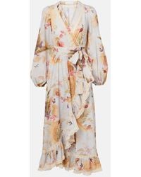 Zimmermann - Vestido Midi Ascension Floral Con Volantes - Lyst