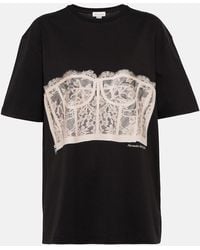 Alexander McQueen - Black Shell Lace-print Cotton-jersey T-shirt - Lyst