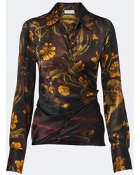 Dries Van Noten - Draped Floral Silk Satin Wrap Top - Lyst