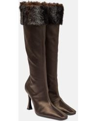 Magda Butrym - Faux Fur-trimmed Satin Knee-high Boots - Lyst