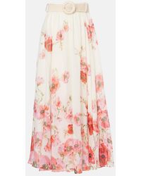 Zimmermann - Belted Floral-Print Cotton And Silk-Blend Georgette Maxi Skirt - Lyst