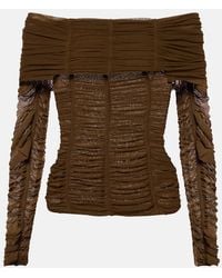 The Attico - Ruched Off-Shoulder Jersey Top - Lyst