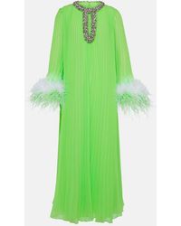 Self-Portrait - Pleated Feather-Trimmed Chiffon Gown - Lyst