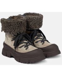 Brunello Cucinelli - Shearling-trimmed Suede Combat Boots - Lyst