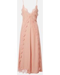 Stella McCartney - Lace-Trimmed Silk Midi Dress - Lyst