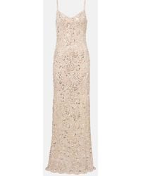 Self-Portrait - Robe Longue A Fleurs Et Sequins - Lyst