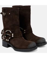 Miu Miu - Studded Suede Ankle Boots - Lyst