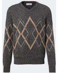 Brunello Cucinelli - Argyle Alpaca, Cashmere, And Wool-Blend Sweater - Lyst