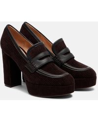 Gianvito Rossi - Leather-Trimmed Corduroy Loafer Pumps - Lyst