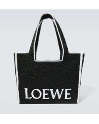 Loewe - Borsa Large in rafia con logo - Lyst