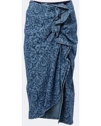 Dries Van Noten - Falda Midi De Denim Estampada Con Volantes - Lyst