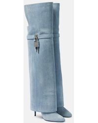 Givenchy - Shark Lock Stiletto Denim Over-The-Knee Boots - Lyst