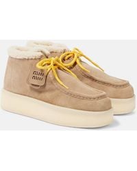 Miu Miu - Shearling-Lined Leather Platform Ankle Boots - Lyst