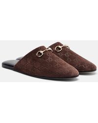 Gucci - Horsebit Gg Suede Mules - Lyst