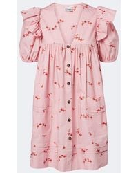 Ganni - Floral Ruffled Cotton-Blend Poplin Minidress - Lyst