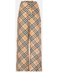Burberry - Check Silk Wide-Leg Pants - Lyst