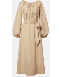 Vince - Belted Cotton Poplin Midi Dress - Lyst