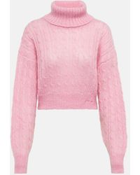 Ganni - Cable-knit Turtleneck Mohair-blend Sweater - Lyst