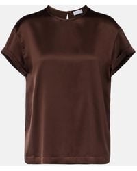 Brunello Cucinelli - Monili Silk-Blend Satin T-Shirt - Lyst