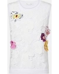 Oscar de la Renta - Lace-Trimmed Floral-Applique Cotton-Blend Top - Lyst