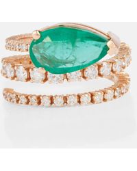 SHAY - Teardrop Spiral 18kt Gold Ring With White Diamonds And Emeralds - Lyst