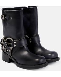 Miu Miu - Big Buckles Black Leather Boots - Lyst
