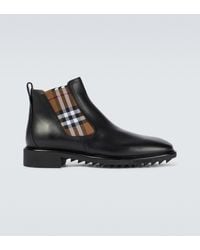 Burberry Checked Chelsea Leather Boots - Black