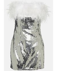 Self-Portrait - Feather-Trimmed Sequined Minidress - Lyst