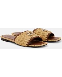Gucci - Mules Double G En Raphia Et Cuir - Lyst