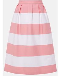 Carolina Herrera - Striped Pleated Cotton-blend Midi Skirt - Lyst