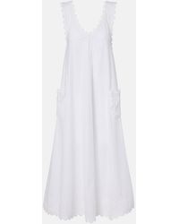 Juliet Dunn - Embroidered Scalloped Cotton Poplin Midi Dress - Lyst